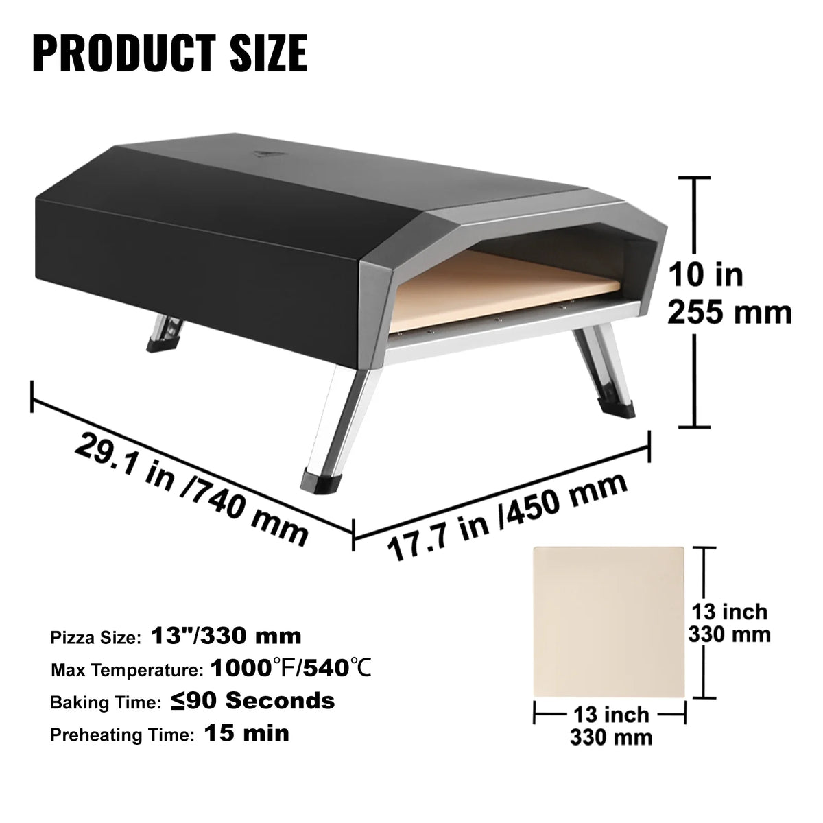 13" Portable Outdoor Pizza Oven Stainless Steel A7488