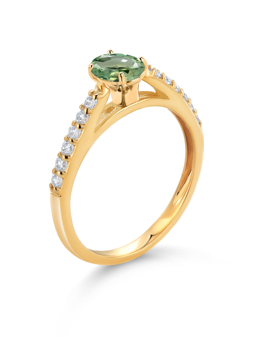 10K Yellow Gold Green Sapphire Engagement Ring (0.73 Cttw, Oval 6X4MM) J6934