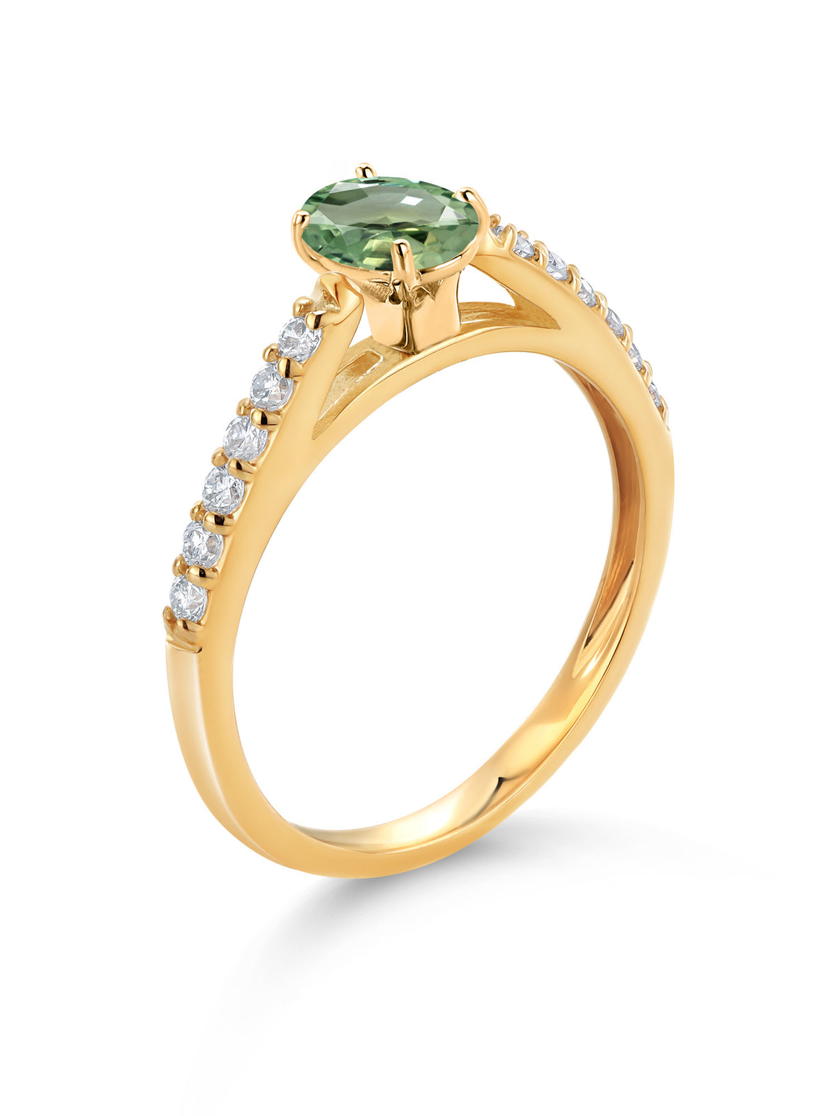 10K Yellow Gold Green Sapphire Engagement Ring (0.73 Cttw, Oval 6X4MM) J6934