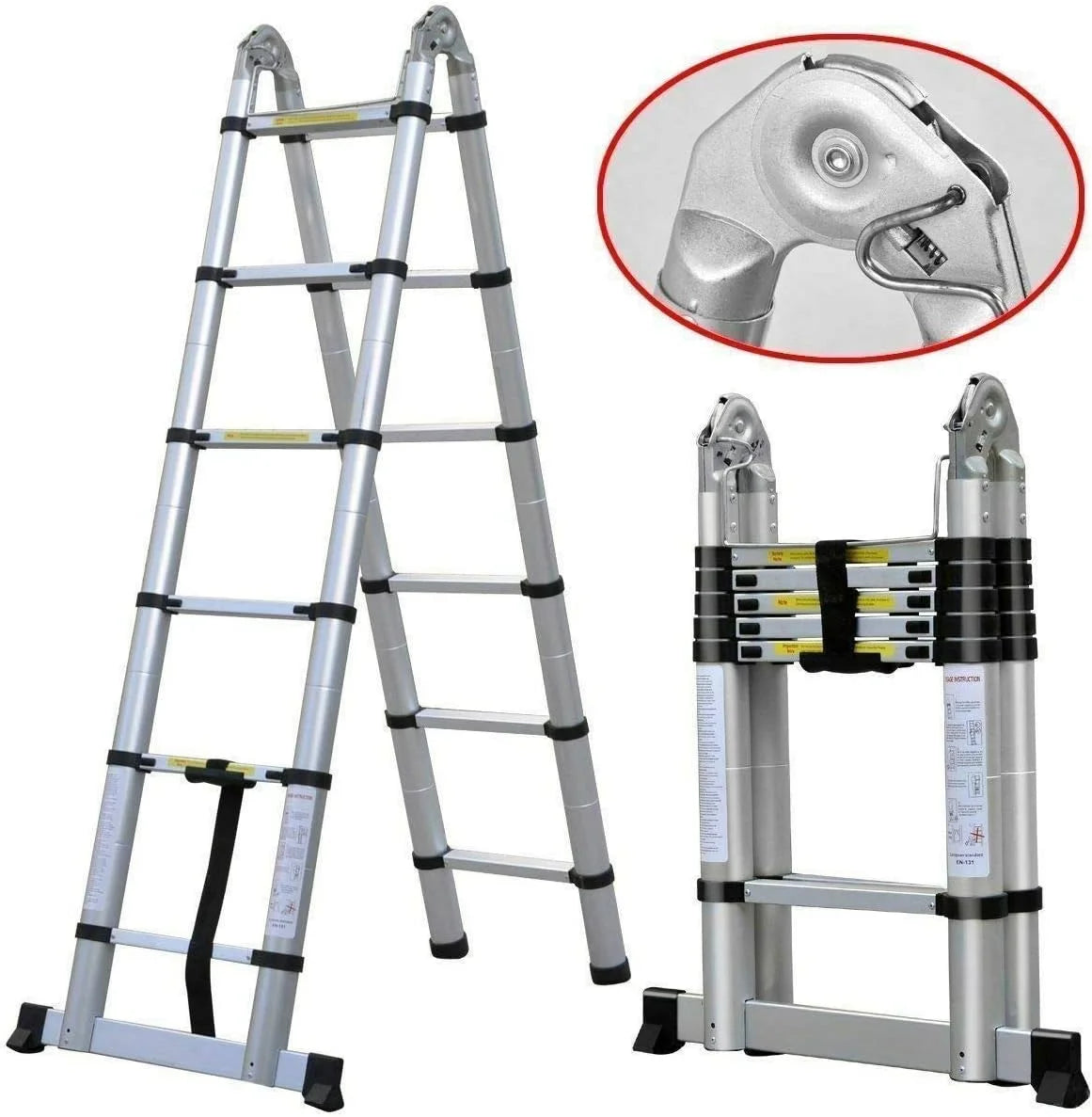 Telescoping 2 in 1 Extension Ladder, 6 FT Herringbone & 12 FT Straight, Lightweight Collapsible with Stabilizer Bar L80565