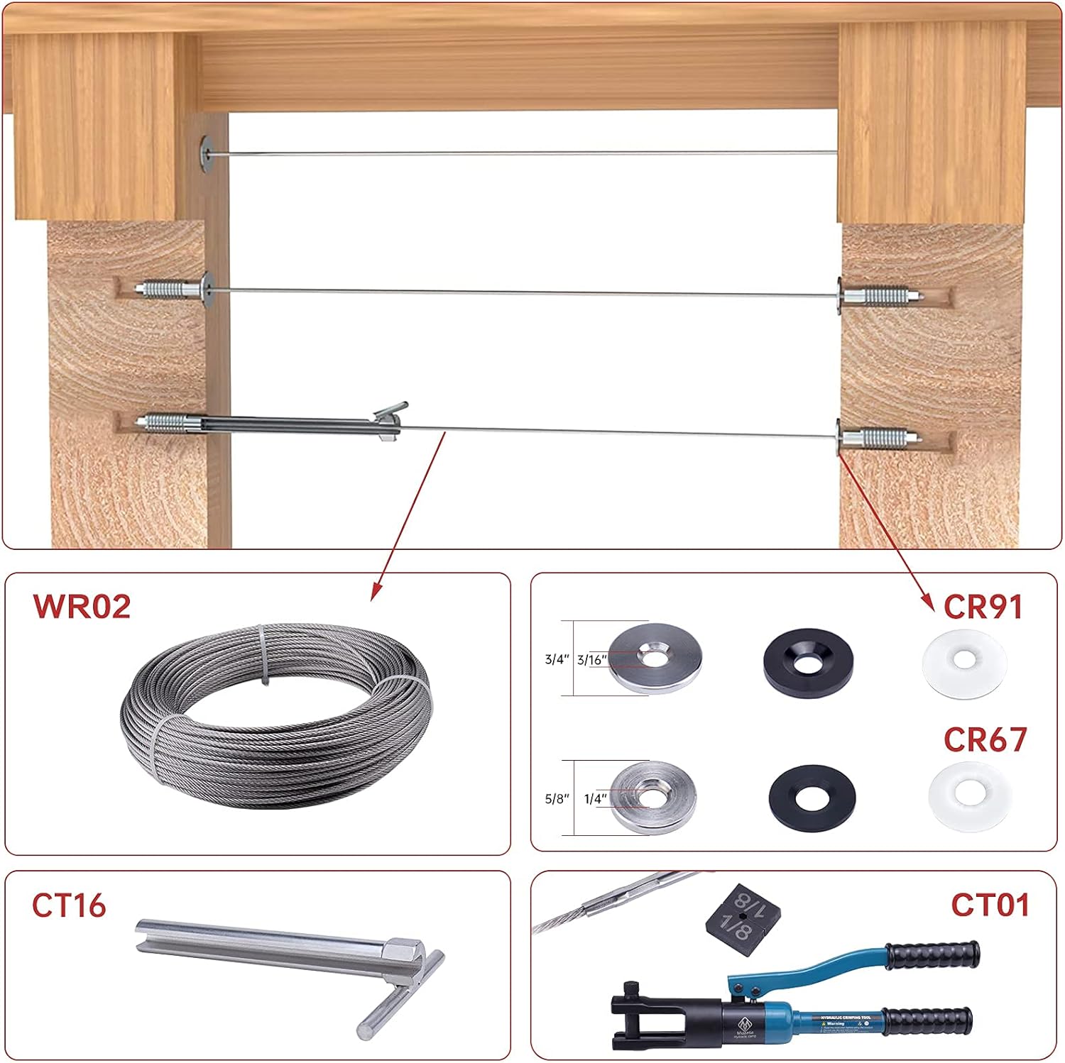 40Pack 1/8 Invisible Cable Railing Kit T316 Stainless Steel 20 Cable Line with Socket Wrench R104741