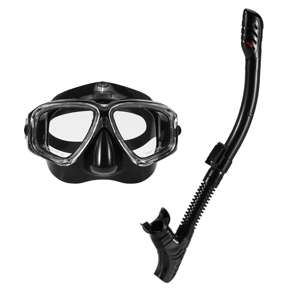 Freediving Snorkel Set with Tempered Glass Lens Goggles T33539