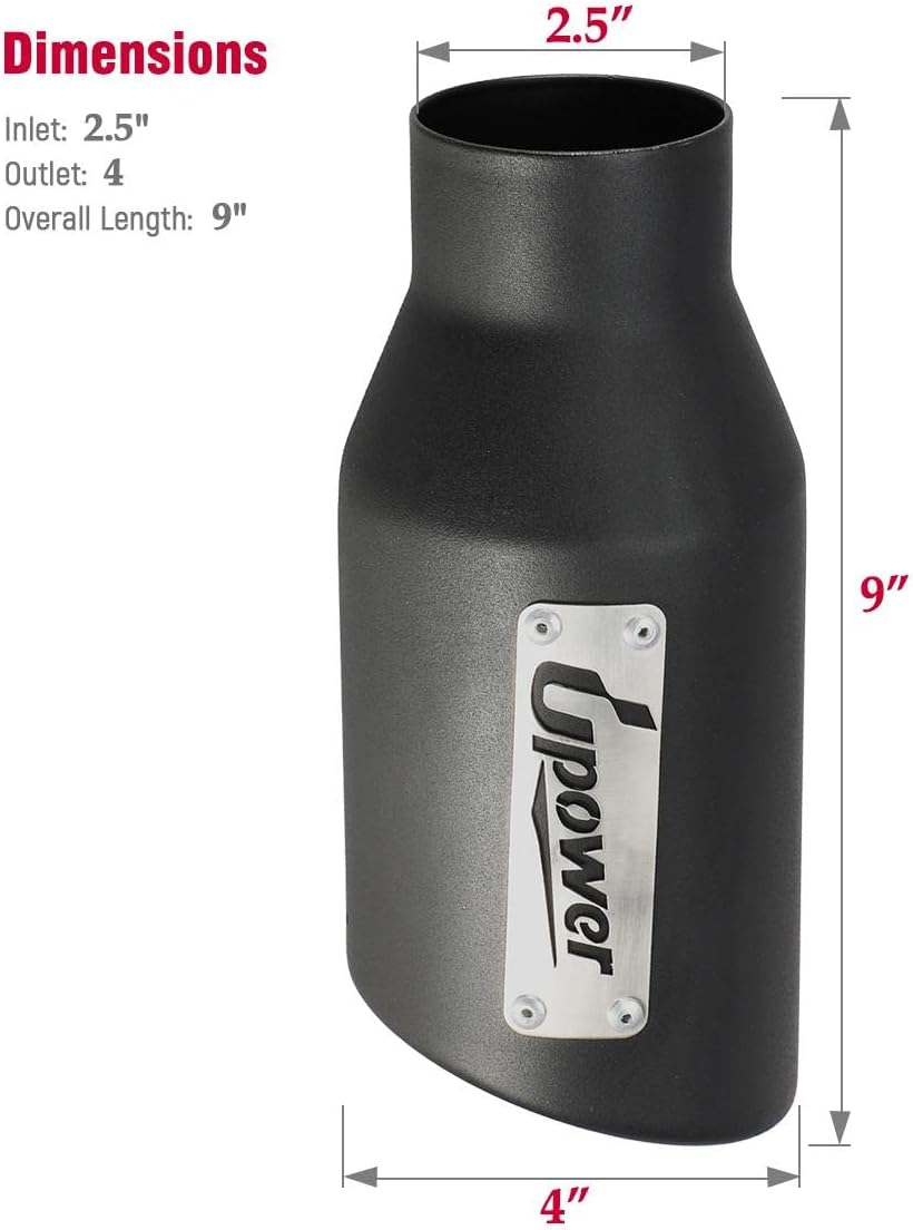2.5 inch Inlet 4 inch Outlet Exhaust Tip 9" Long Black Weld On Stainless Steel Pack of 2 A450