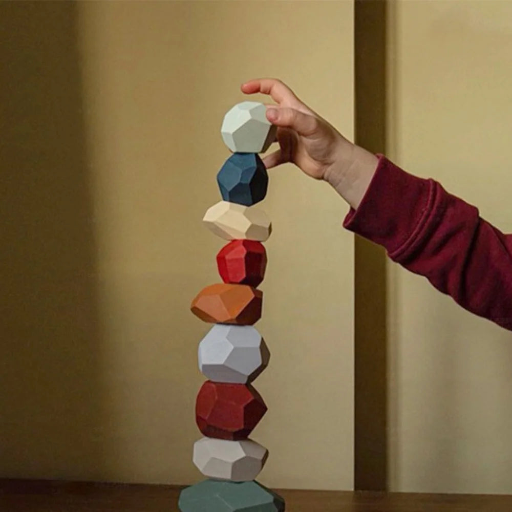 Kids Wooden Balancing Stone Stacking Building Block Toy S612456