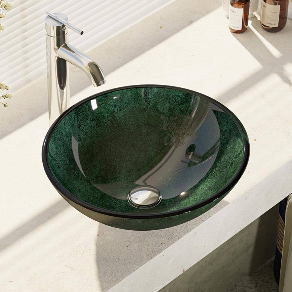 Forest Green Glass Bathroom Sink with Faucet E93443