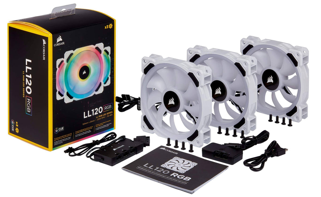 120mm RGB LED PWM Fan 3 Fan Pack with Lighting Node Pro, White F6072