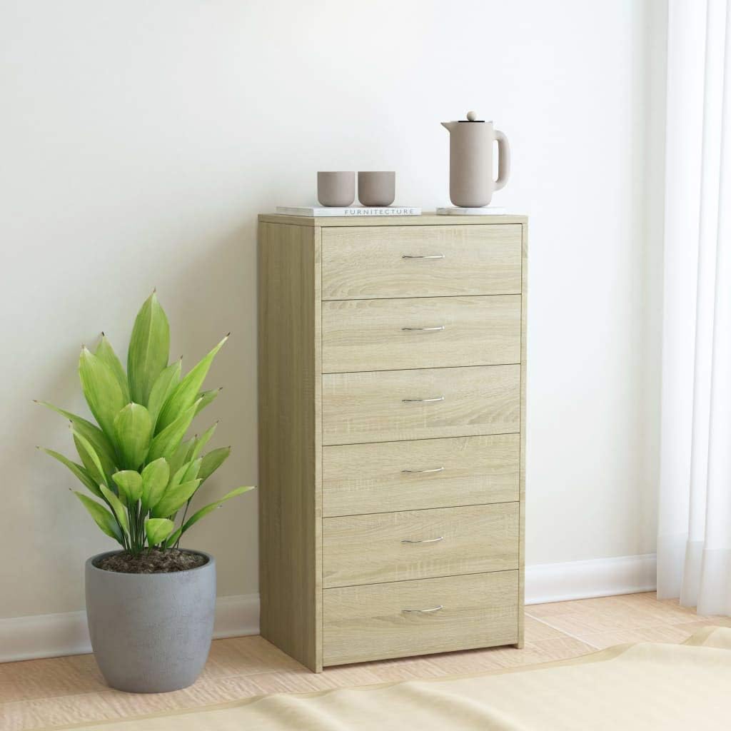 6 Drawer Chipboard Chest (White and Sonoma Oak) Z8546
