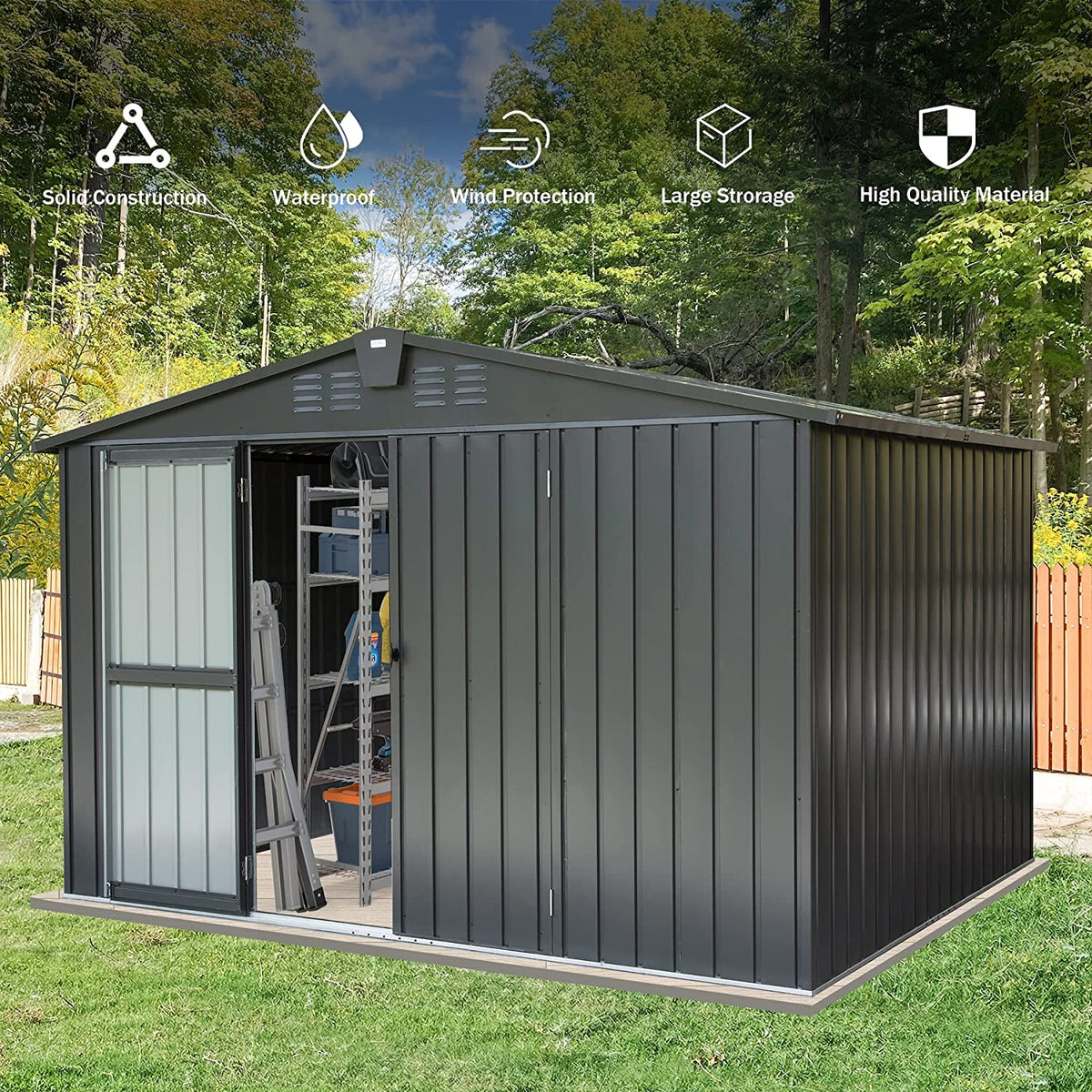 Metal Garden Shed with Lockable Door H10895