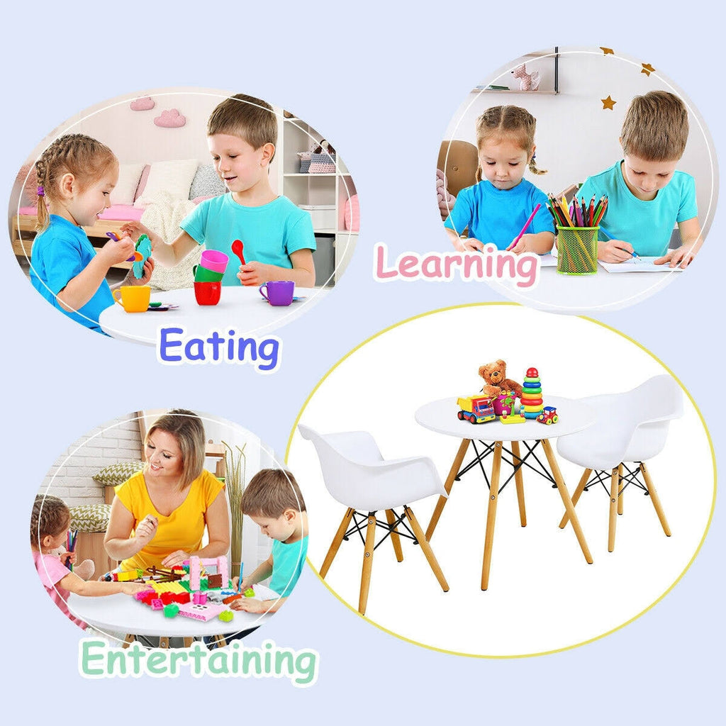 3 Piece Kids Round Table Chair Set with 2 Arm Chairs White P728