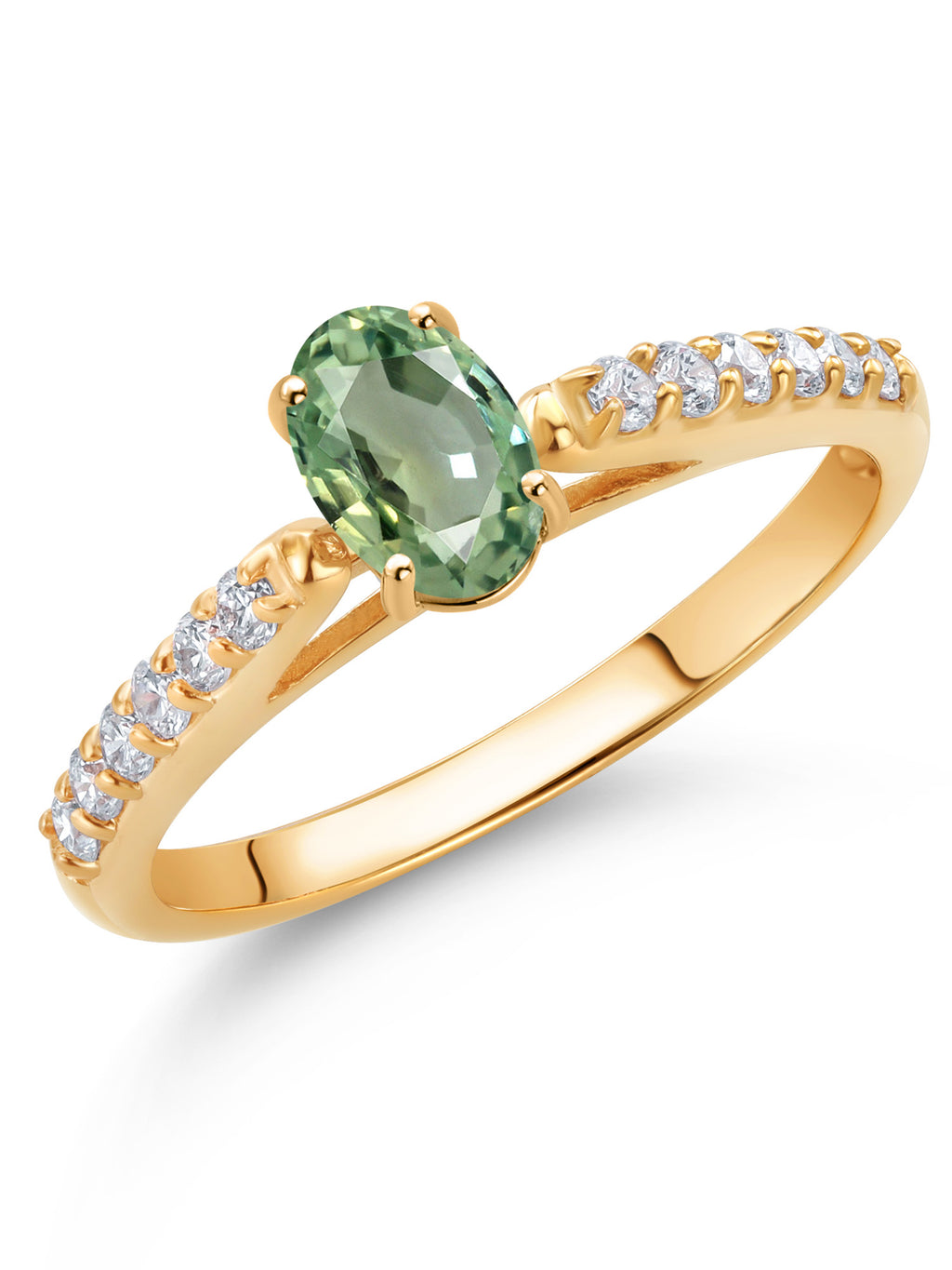 10K Yellow Gold Green Sapphire Engagement Ring (0.73 Cttw, Oval 6X4MM) J6934