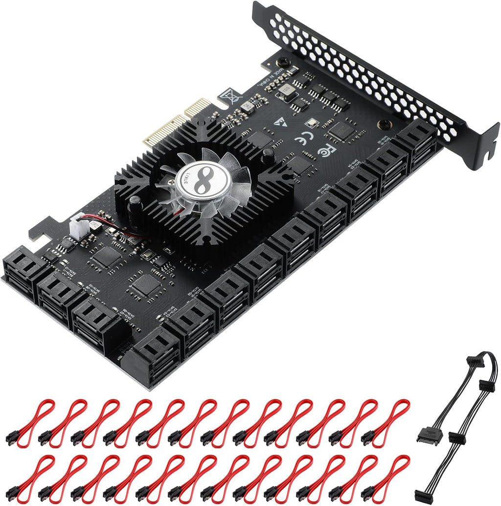 8 Port SATA 3.0 PCIe Card with 8 SATA Cables and Low Profile Bracket N925631