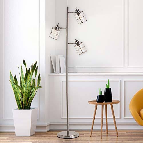 Modern 3 Floor Lamp with Adjustable Ribbed Glass Shade U191