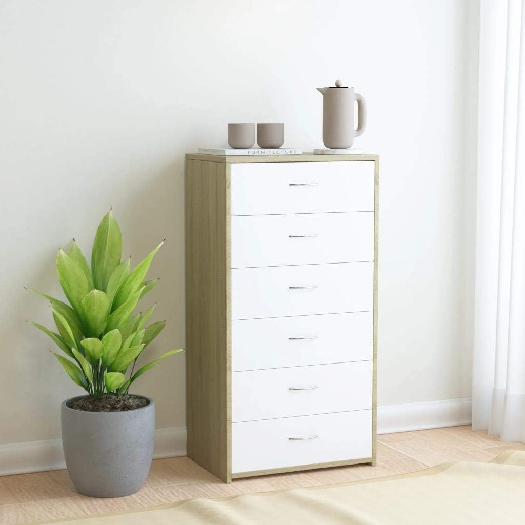 6 Drawer Chipboard Chest (White and Sonoma Oak) Z8546