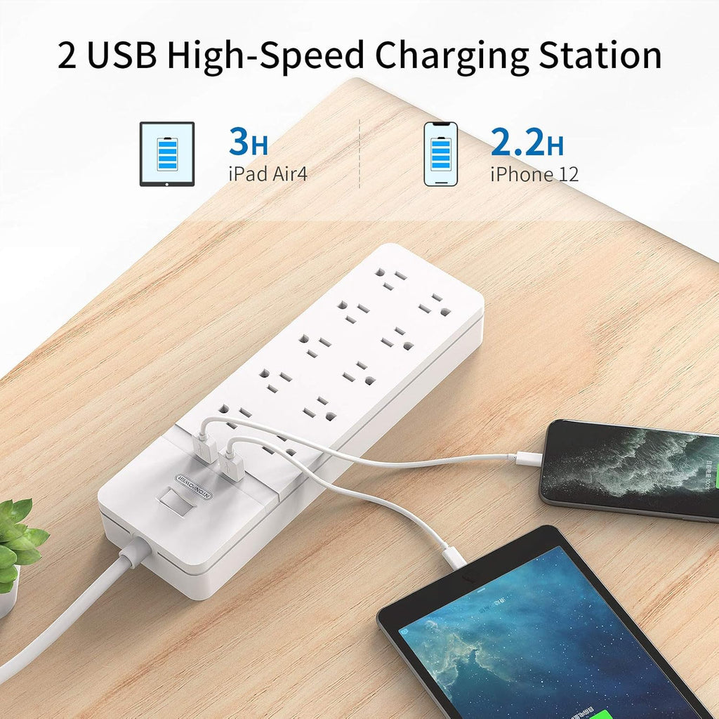 25 Ft Extension Cord Surge Protector with 10 Outlets 2 USB, Pack of 2 G35554