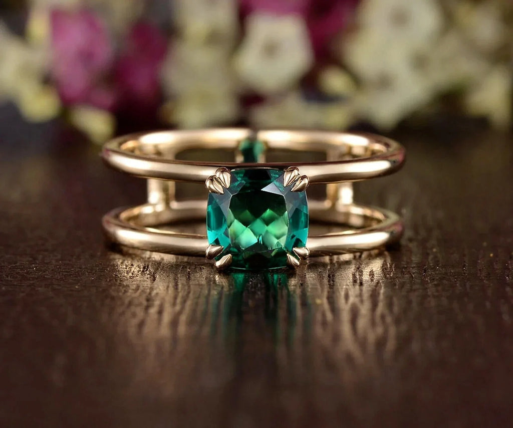 14k Rose Gold Green Emerald Ring Y152