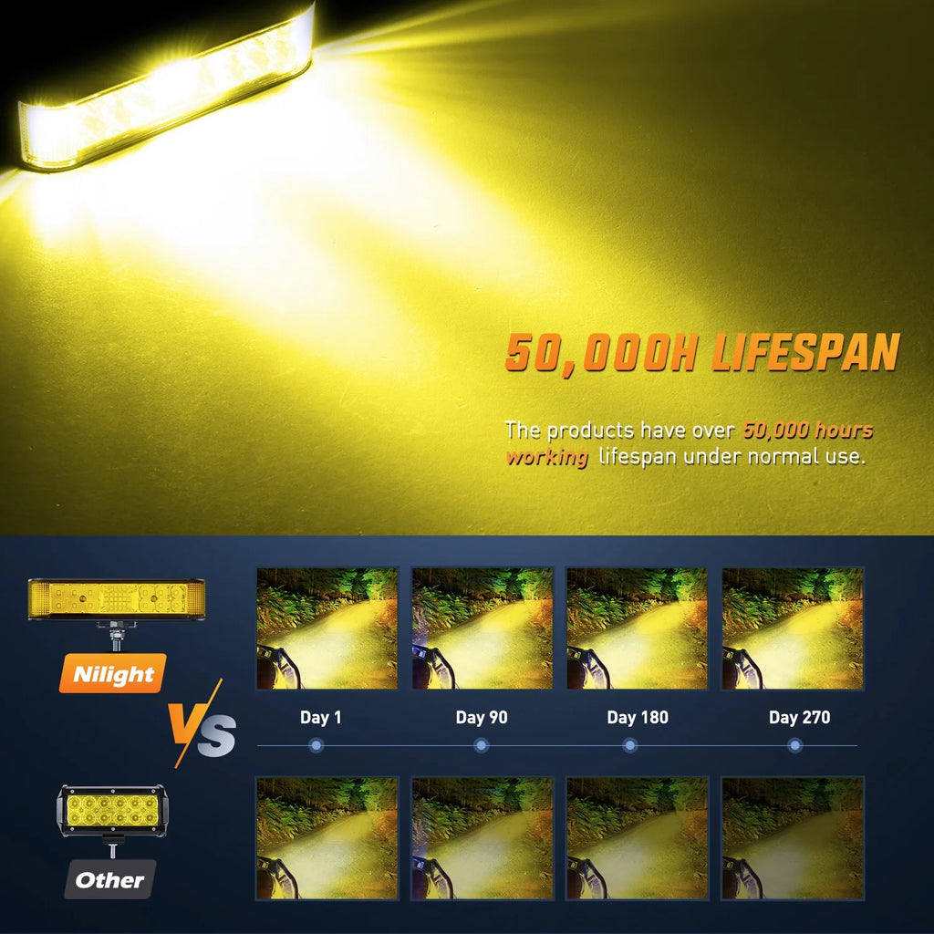 Amber LED Light Bar Pods 2PCS 6.5 Inch 60W Flood Spot Beam Combo Fog Driving Light Wiring Harness Kit S10472