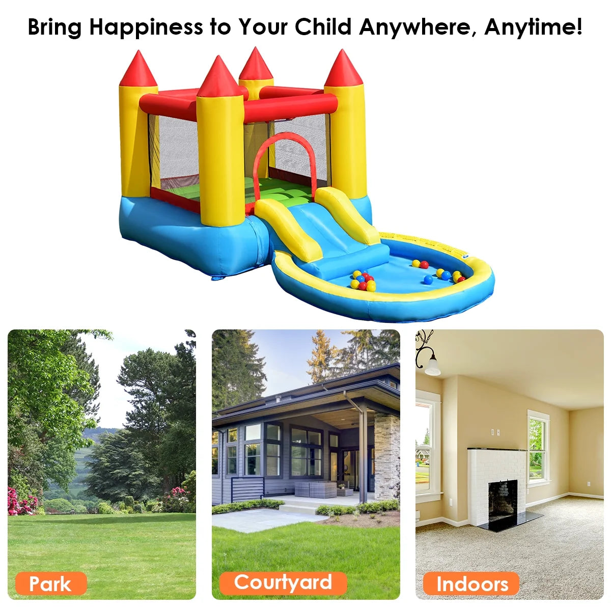 Inflatable Bounce House Kids Slide Jumping Castle with Pool and 550W Blower D7031