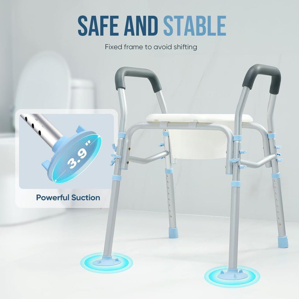 Stand Alone Raised Toilet Seat with Safety Frame, Height Adjustable Legs H384