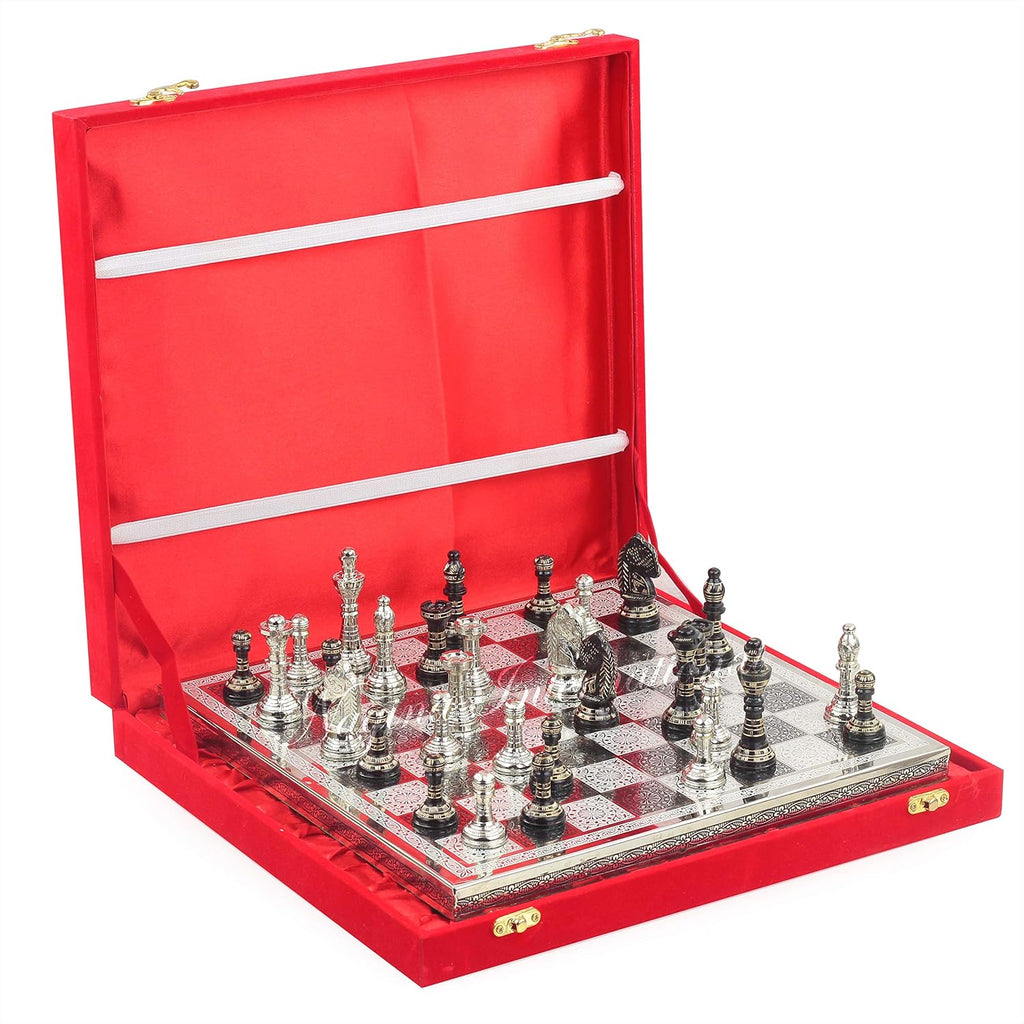 Solid Brass Black Chess Set with Red Velvet Storage Case T170454
