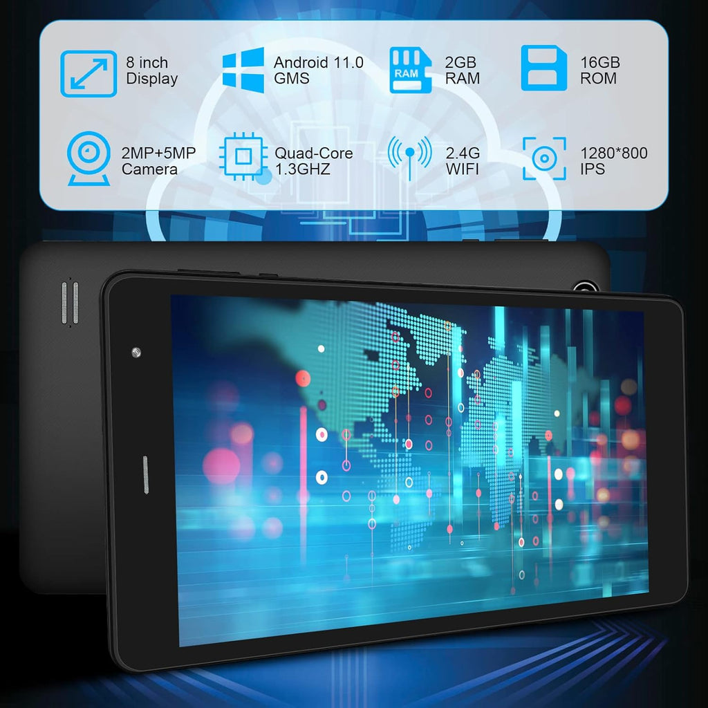 Tablet 8 inch 16GB Storage 128GB TF Expansion Android 11.0 Quad-core A7 Processor 800x1280 IPS HD Touchscreen Dual Camera WiFi Bluetooth H475682