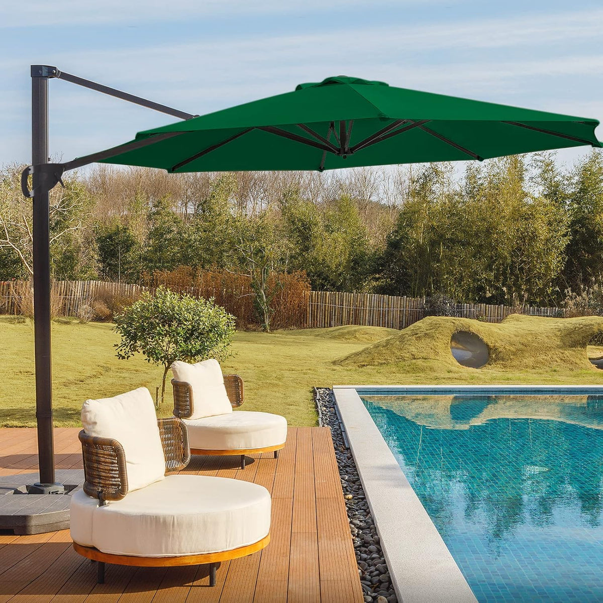 Grey 8.2FT Square Offset Patio Umbrella with Aluminum Pole R6773