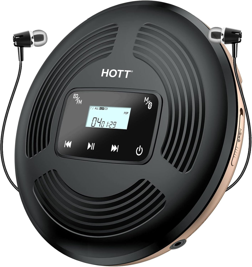 Portable CD Player with Bluetooth FM Transmitter AUX Output Rechargeable 1800mah Touch Button Anti-Skip Shockproof Protection T77391