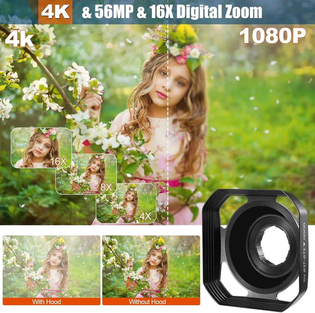 4K Camcorder Video Camera with 16X Zoom Remote Control 1080P 3.0 Inch Touch Screen X887