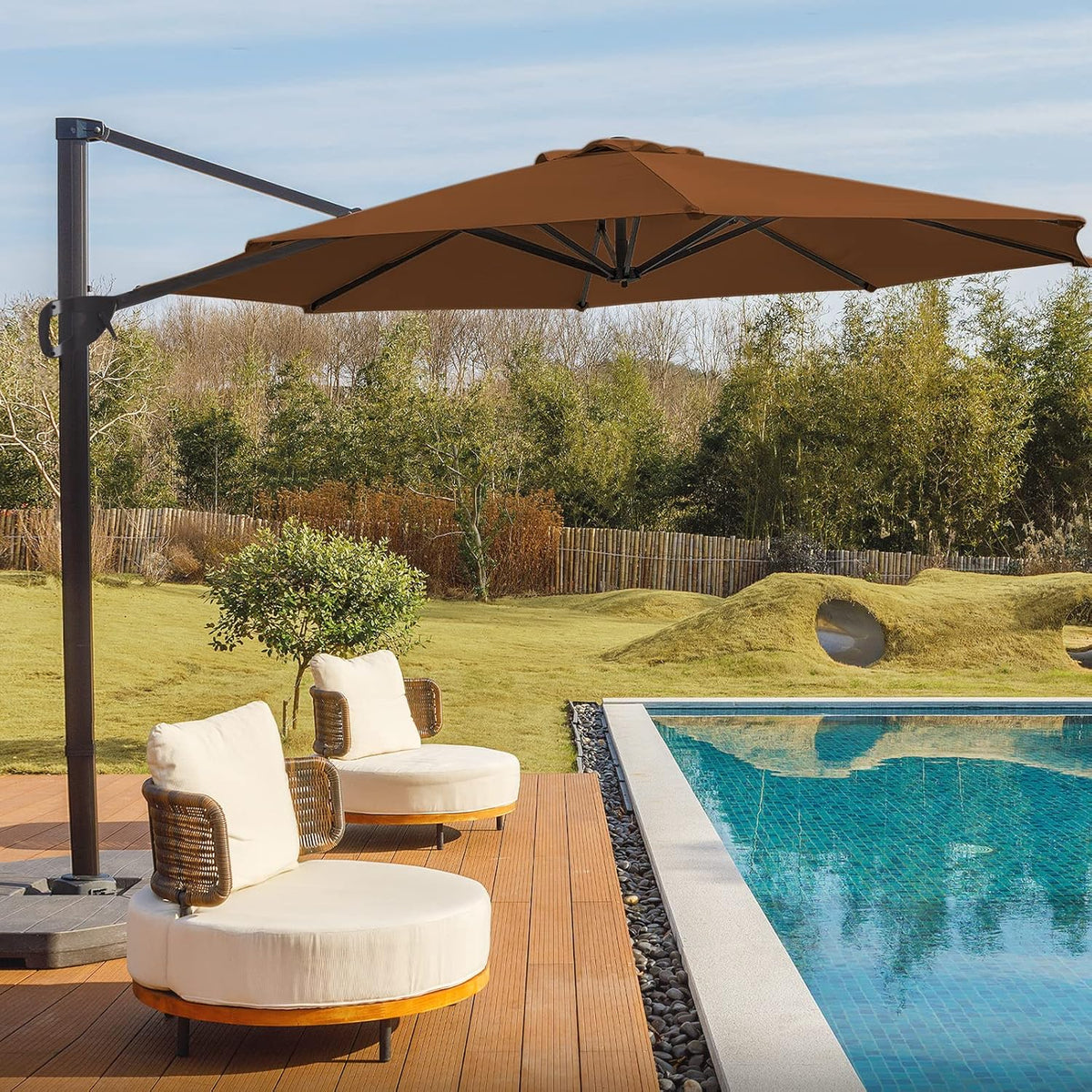 Grey 8.2FT Square Offset Patio Umbrella with Aluminum Pole R6773