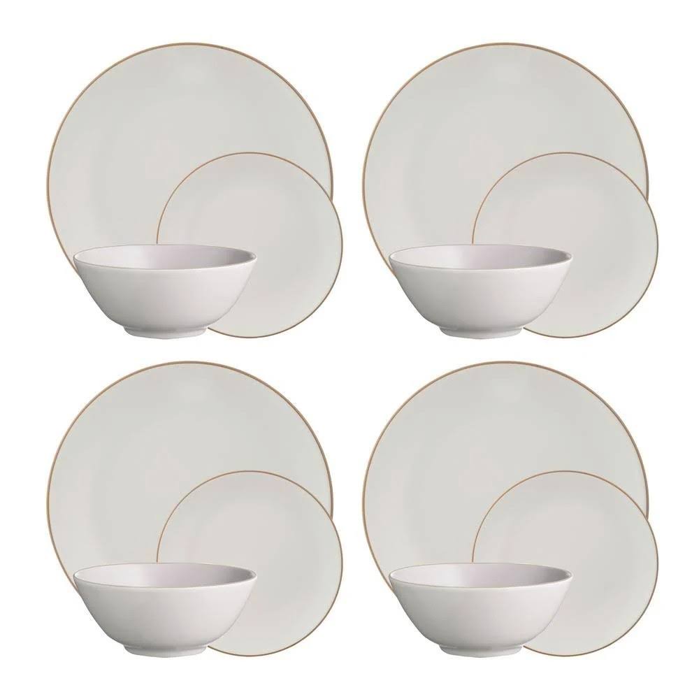 12-Piece White Stoneware Dinnerware Set Z7706