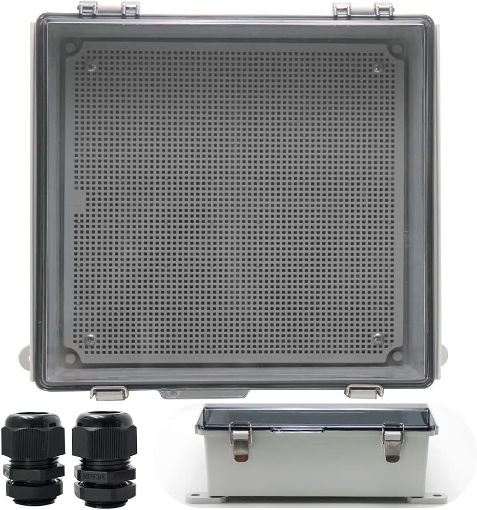 IP67 Waterproof Junction Box Plastic Enclosure Clear Cover Plate with Stainless Steel Buckles 13×13×5.1 inch D41749