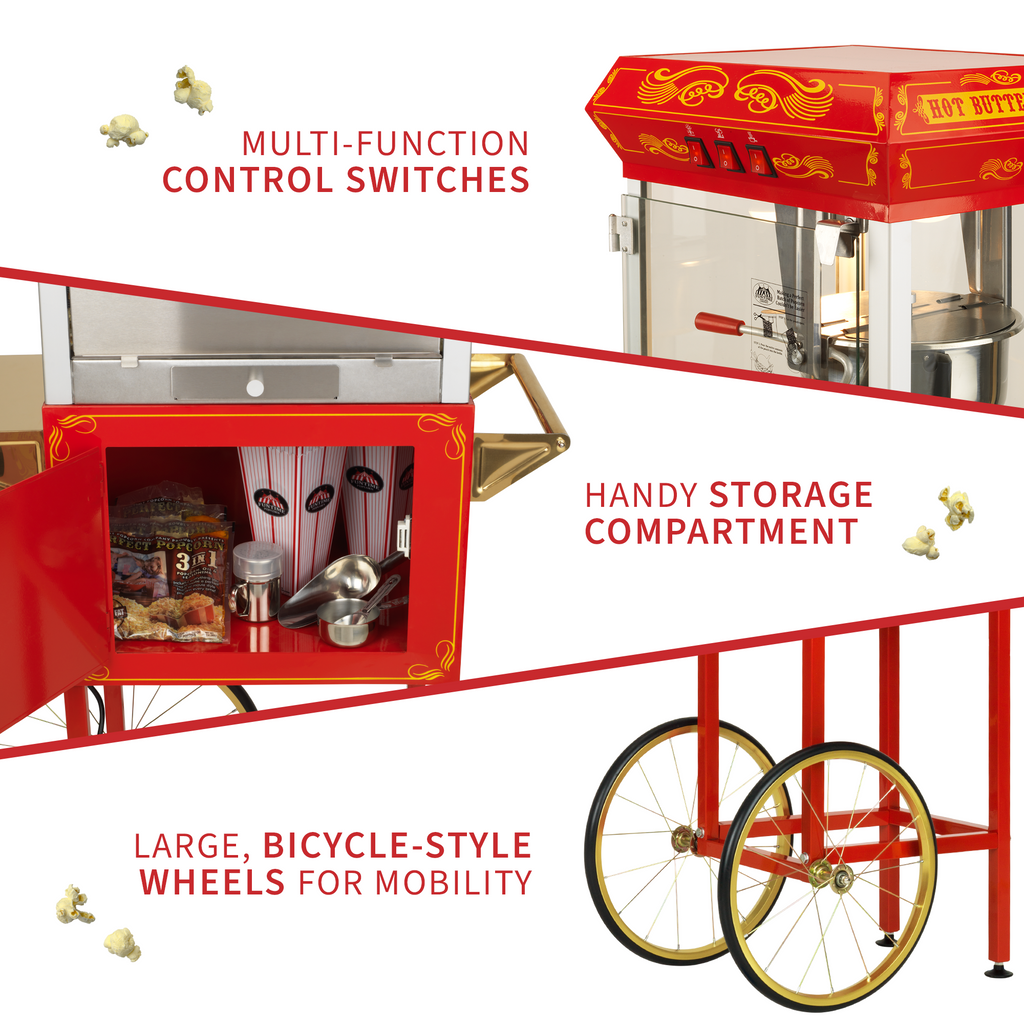 Red/Gold 8oz Popcorn Machine with Cart B15076
