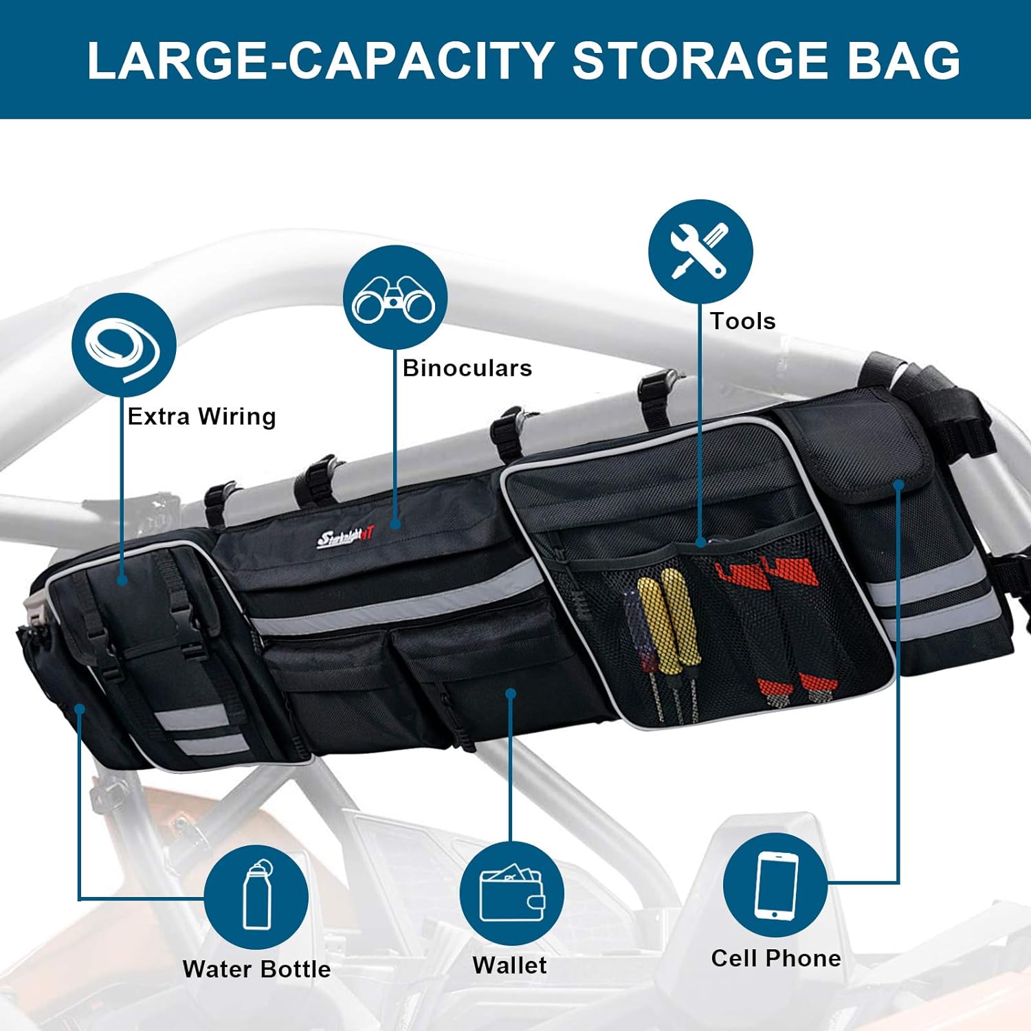 Large Roll Cage Cargo Rear Storage Bag with Reflective Strip S98035