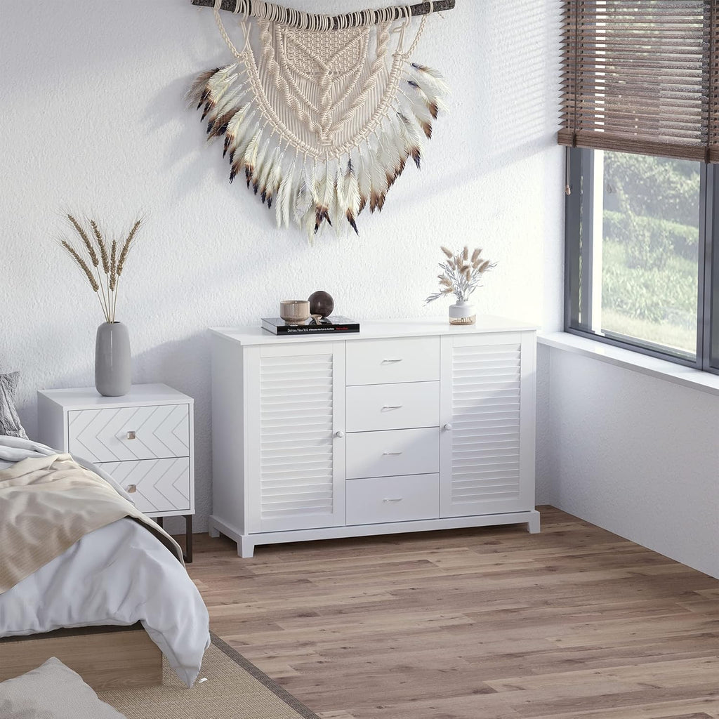 White Storage Cabinet with Drawers and Louvered Doors G308116