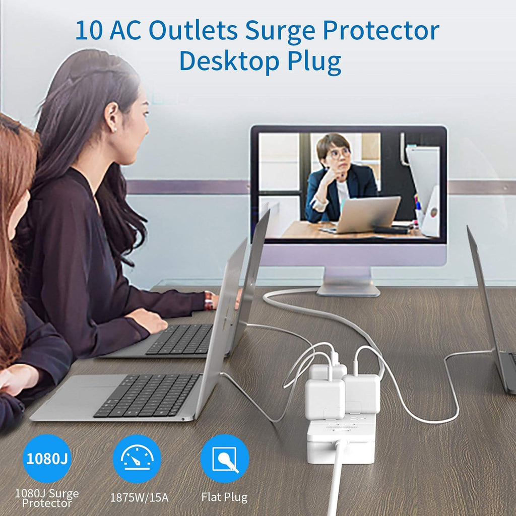 25 Ft Extension Cord Surge Protector with 10 Outlets 2 USB, Pack of 2 G35554
