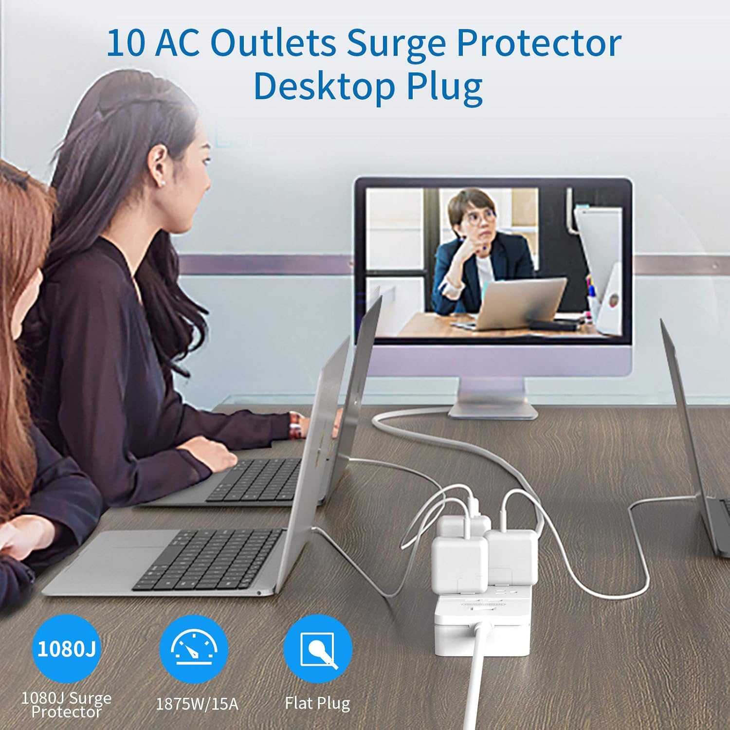 25 Ft Extension Cord Surge Protector with 10 Outlets 2 USB, Pack of 2 G35554