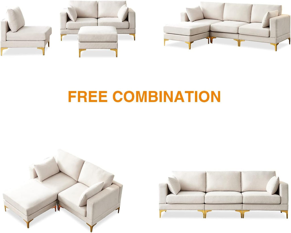 Beige Reversible Modular Couch with 2 Pillows and Metal Legs C678
