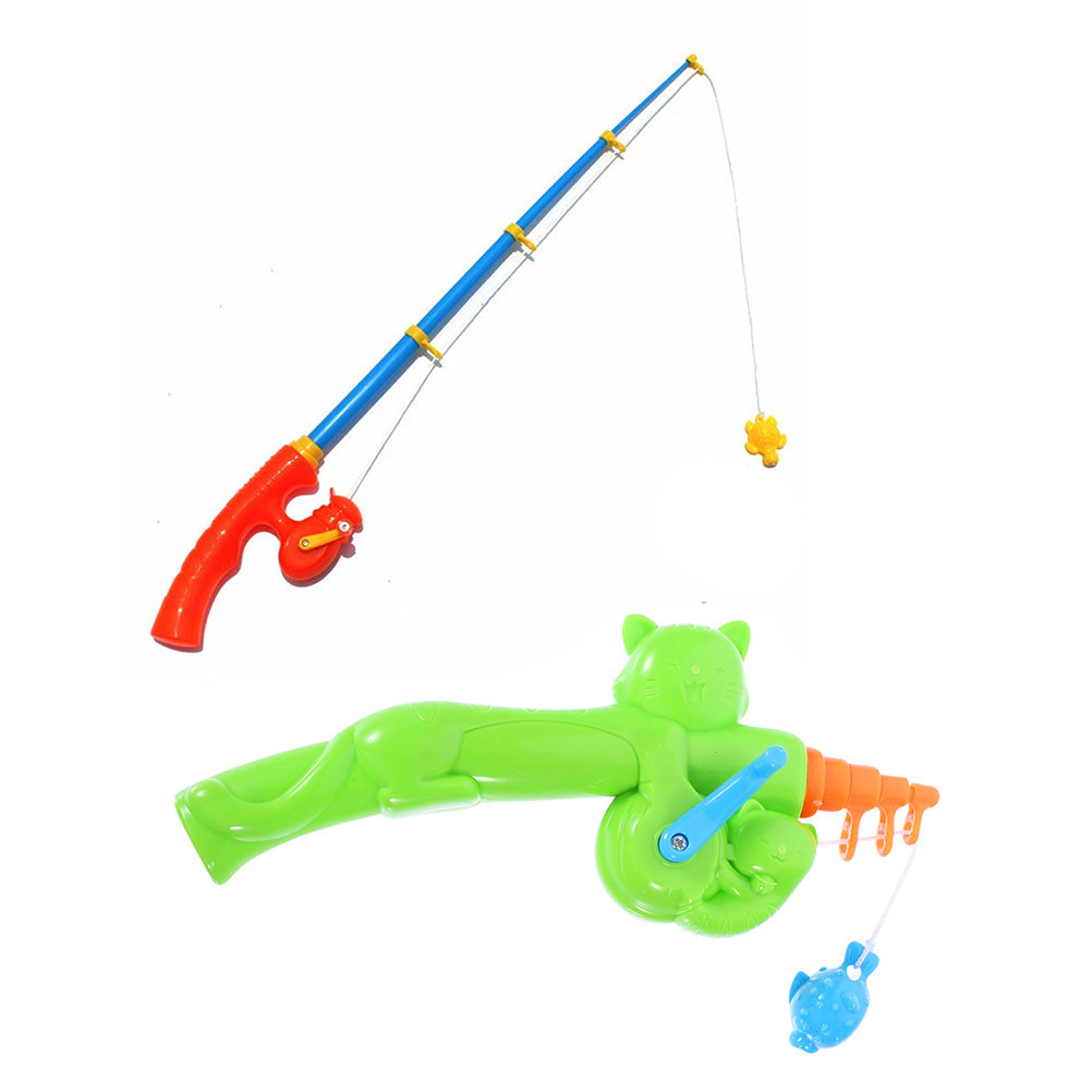 2Pcs Retractable Plastic Fishing Rod Toys Magnetic Fishing Game T17624