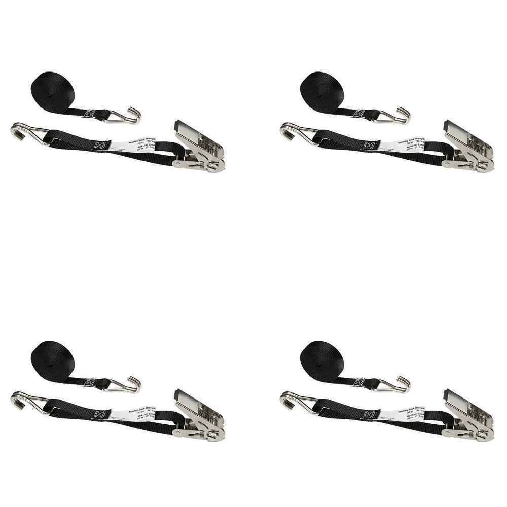 1 inch x 10' Black Stainless Steel Thumb Ratchet Strap with Wire Hooks M967