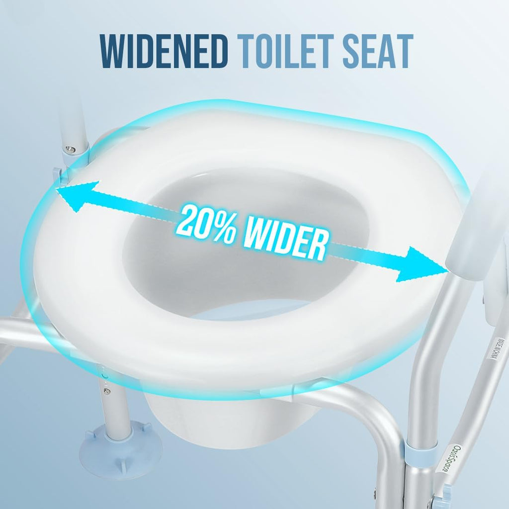 Stand Alone Raised Toilet Seat with Safety Frame, Height Adjustable Legs H384