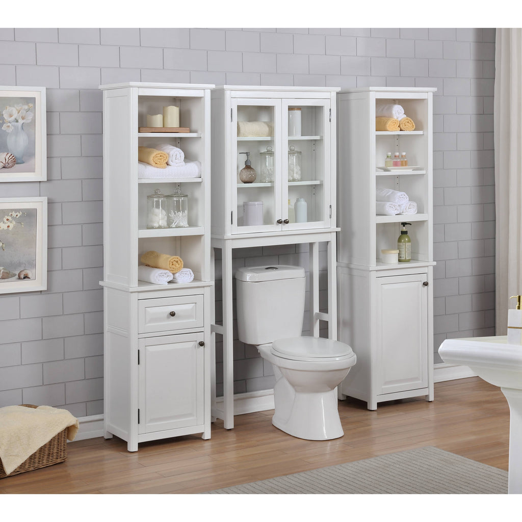 White Over The Toilet Storage Cabinet with Glass Doors L675