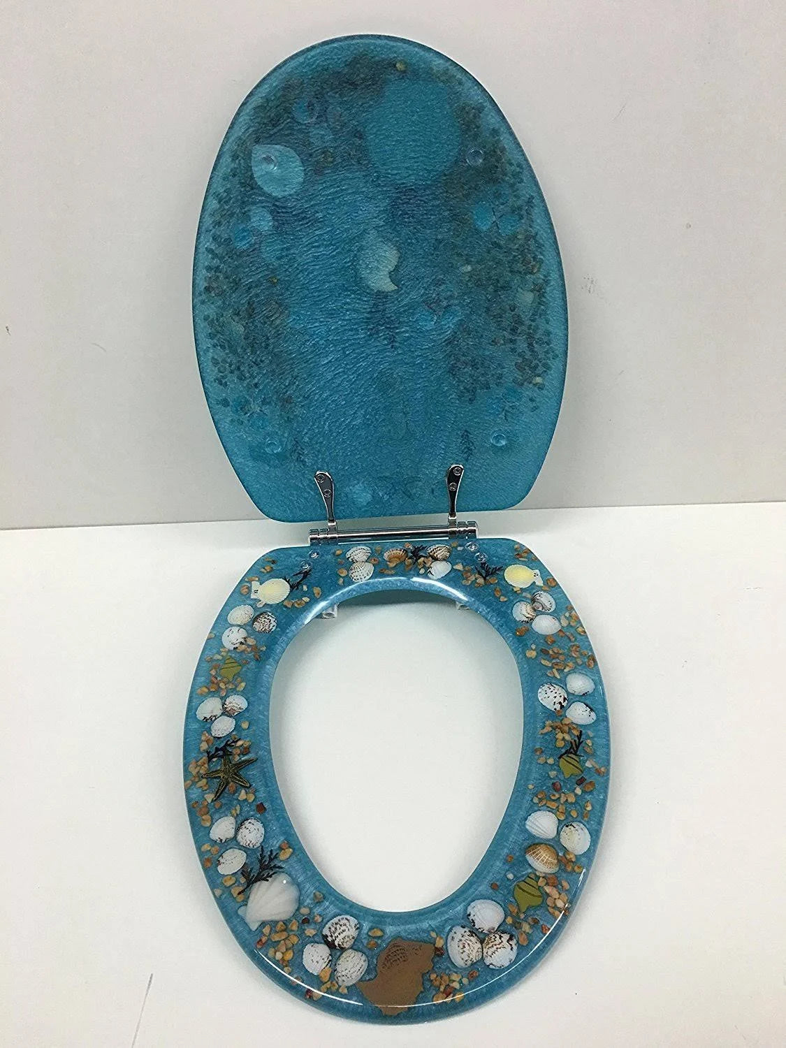 Elongated Blue Resin Toilet Seat Chrome Hinges N226810