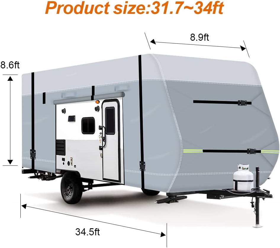 600D Waterproof Oxford Travel Trailer Camper Cover with Tire Cover, Tongue Jack Cover N924633