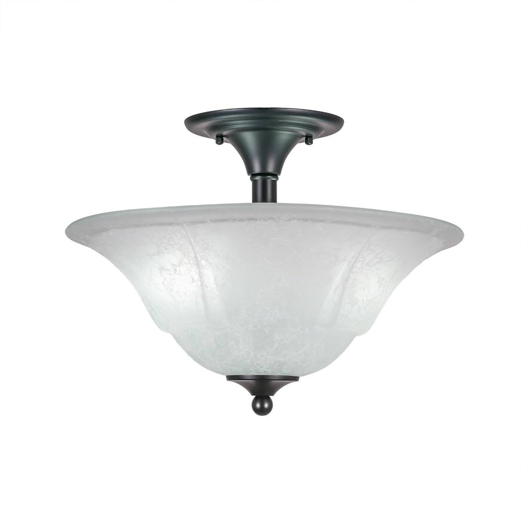 Two Light Semi-Flush Mount Matte Black with Gray Linen Glass I9378