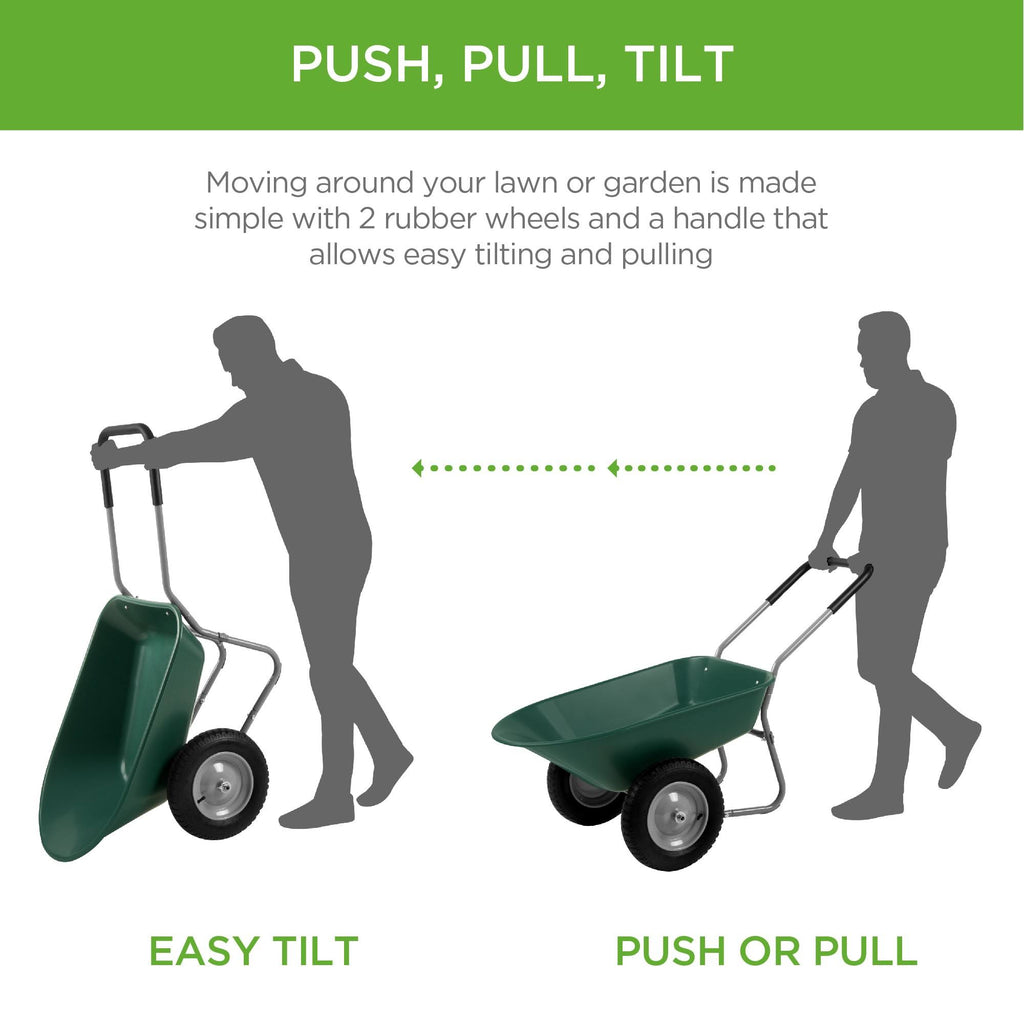 Green Dual Wheel Home Wheelbarrow Yard Garden Cart O7506