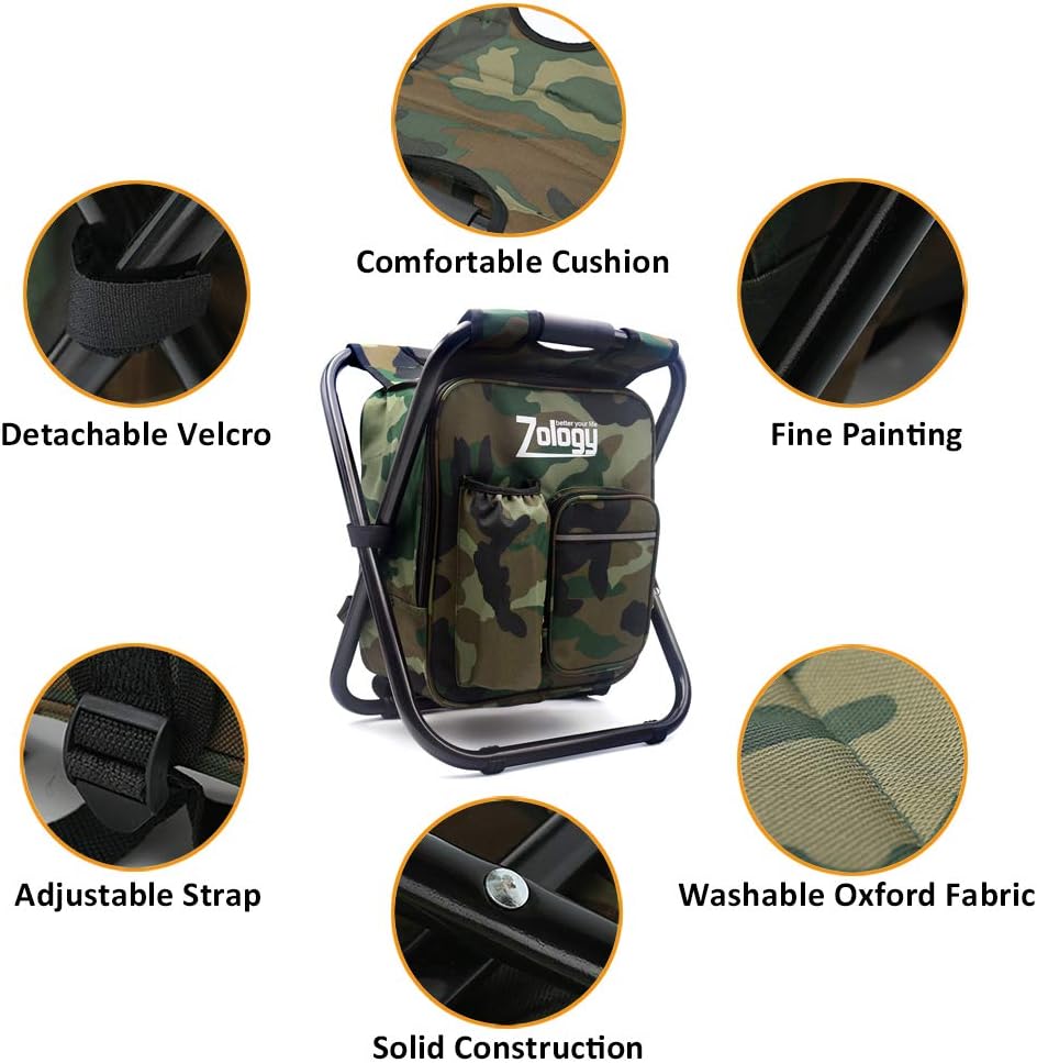 Camouflage Folding Camping Chair Stool Backpack with Cooler Insulated Picnic Bag L990631