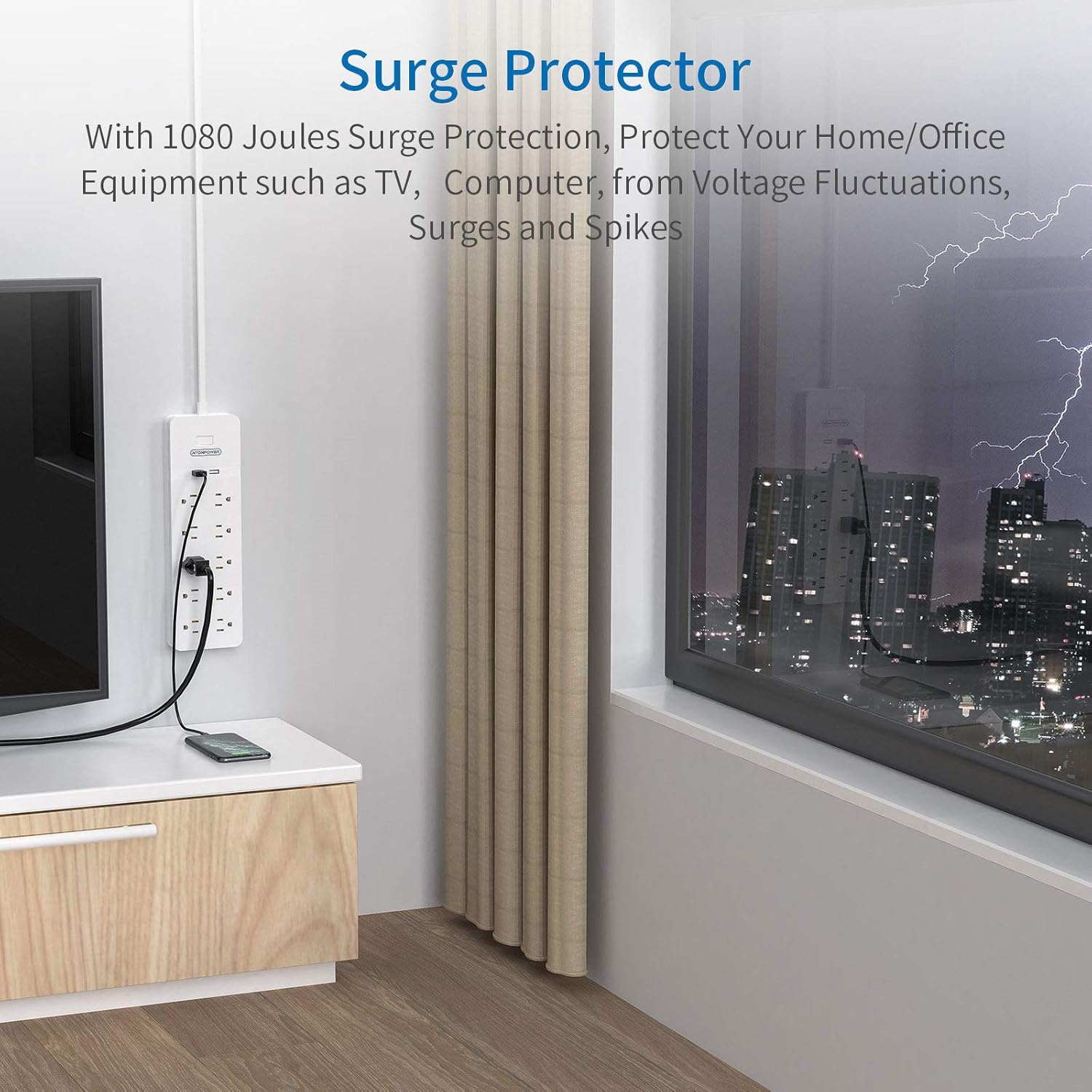 25 Ft Extension Cord Surge Protector with 10 Outlets 2 USB, Pack of 2 G35554