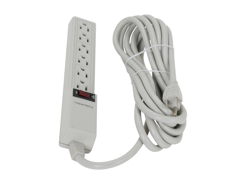 Six-Outlet Power Strip, 120V, 15ft Cord, Platinum L49352