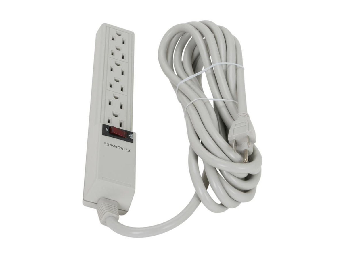 Six-Outlet Power Strip, 120V, 15ft Cord, Platinum L49352
