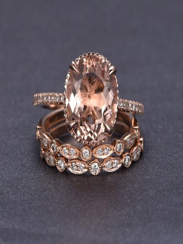 Morganite and Diamond Trio Ring Set in 10k Rose Gold K317074