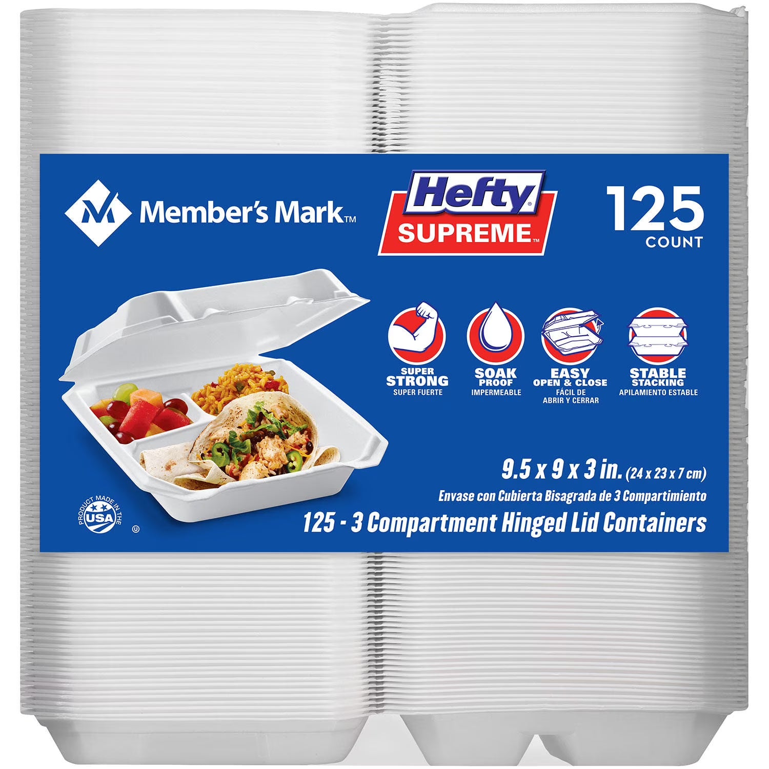 3-Compartment Foam Hinged Lid Container (125 ct.) C7154